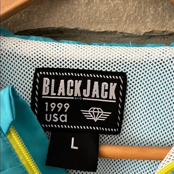 Blackjack Neon Blue, Yellow & Pink Pullover Zip Windbreaker Size Large - Picture 2 of 13